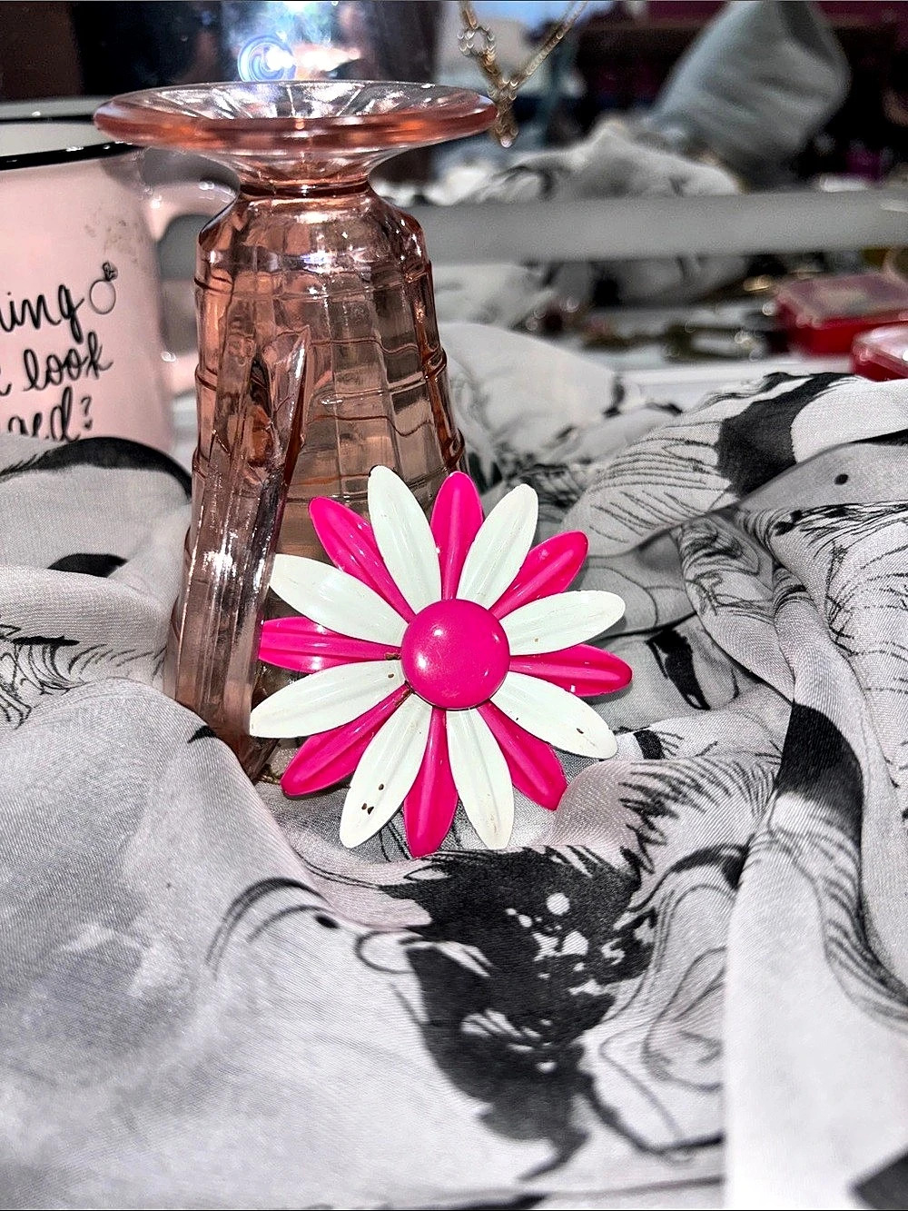 Flower Brooch in Pink & White